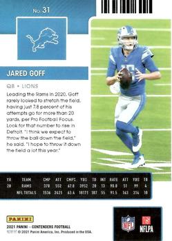 2021 Panini Contenders Season Ticket Jared Goff #31 Detroit Lions