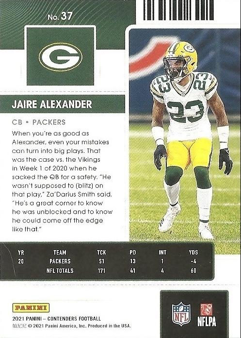 2021 Panini Contenders Season Ticket Jaire Alexander #37 Green Bay Packers