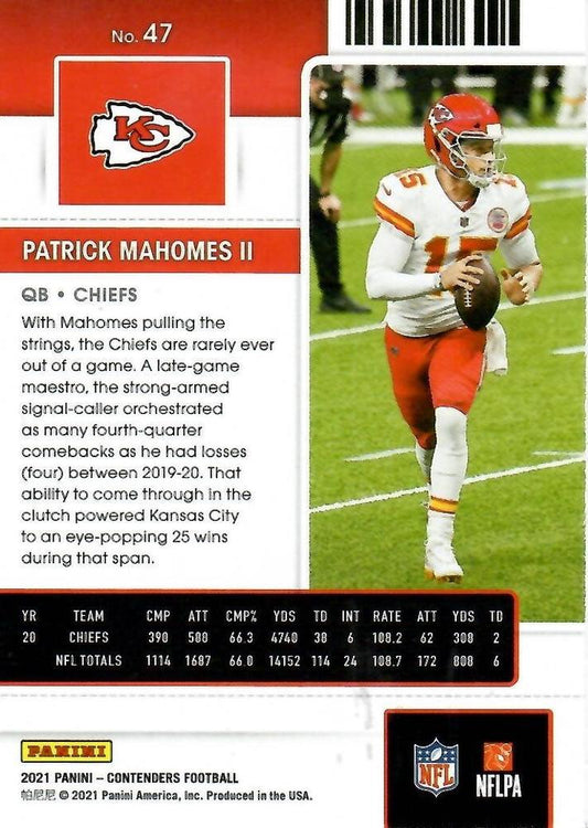 2021 Panini Contenders Season Ticket Patrick Mahomes II #47 Kansas City Chiefs