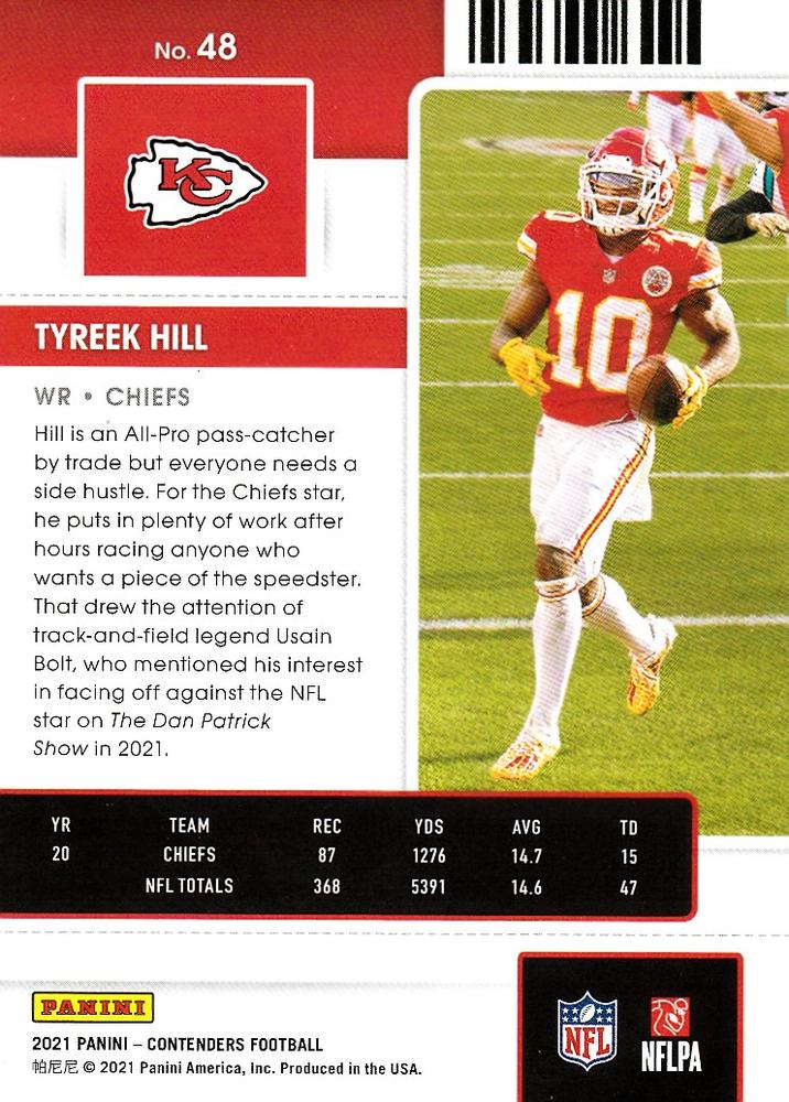 2021 Panini Contenders Season Ticket Tyreek Hill #48 Kansas City Chiefs