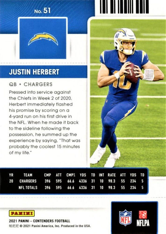 2021 Panini Contenders Season Ticket Justin Herbert #51 Los Angeles Chargers