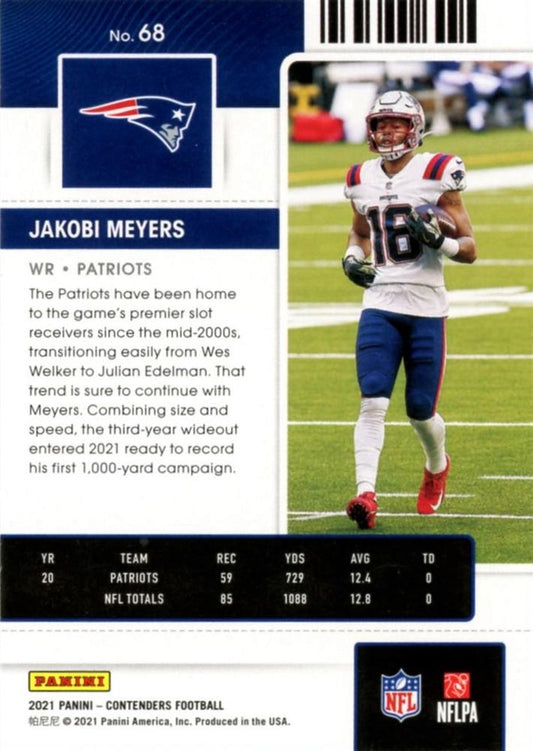 2021 Panini Contenders Season Ticket Jakobi Meyers #68 New England Patriots