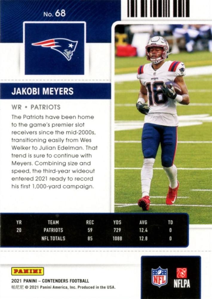 2021 Panini Contenders Season Ticket Jakobi Meyers #68 New England Patriots