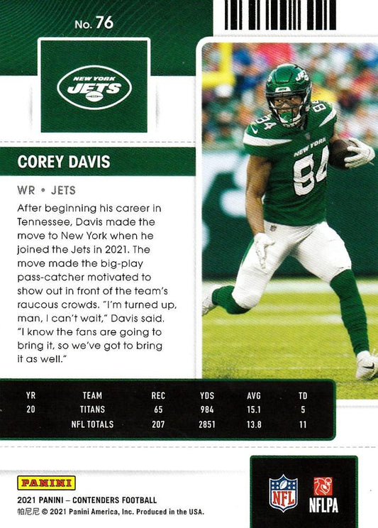 2021 Panini Contenders Season Ticket Corey Davis #76 New York Jets