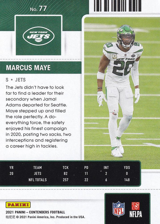 2021 Panini Contenders Season Ticket Marcus Maye #77 New York Jets