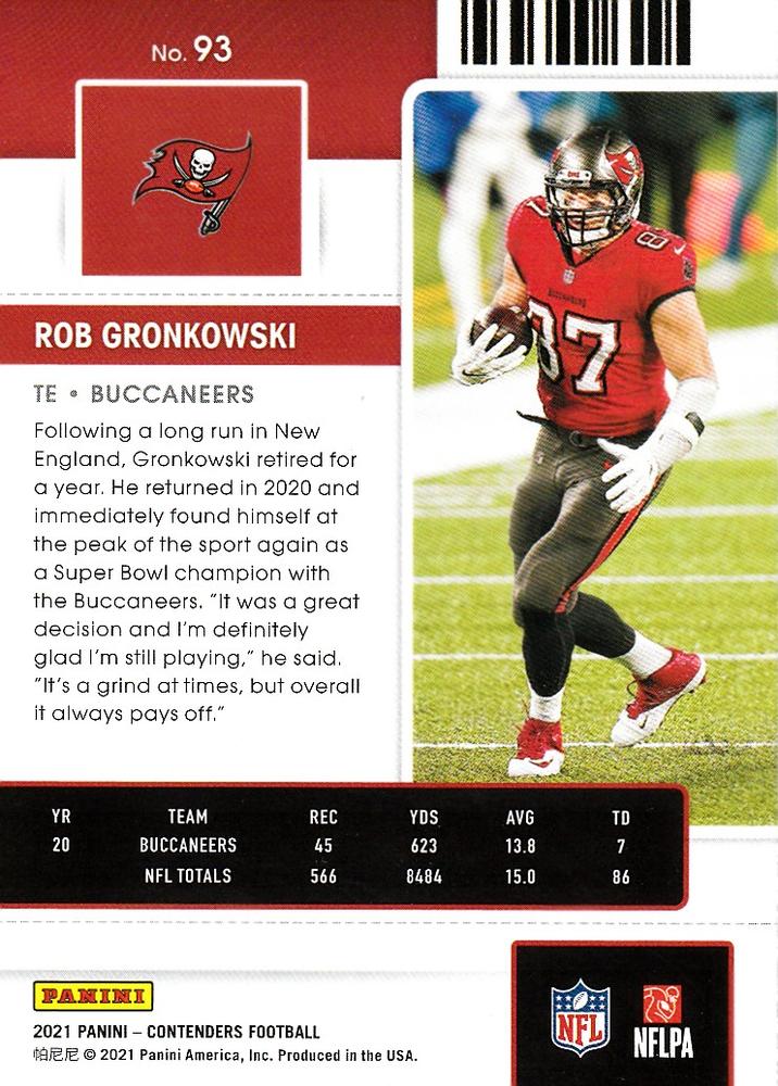 2021 Panini Contenders Season Ticket Rob Gronkowski #93 Tampa Bay Buccaneers