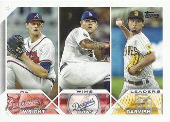 2023 Topps #284 NL Wins Leaders (Kyle Wright / Julio Urías / Yu Darvish)