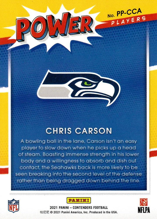 2021 Panini Contenders Power Players Chris Carson PP-CCA Seattle Seahawks