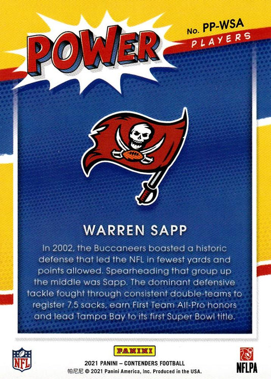 2021 Panini Contenders Power Players Warren Sapp PP-WSA Tampa Bay Buccaneers