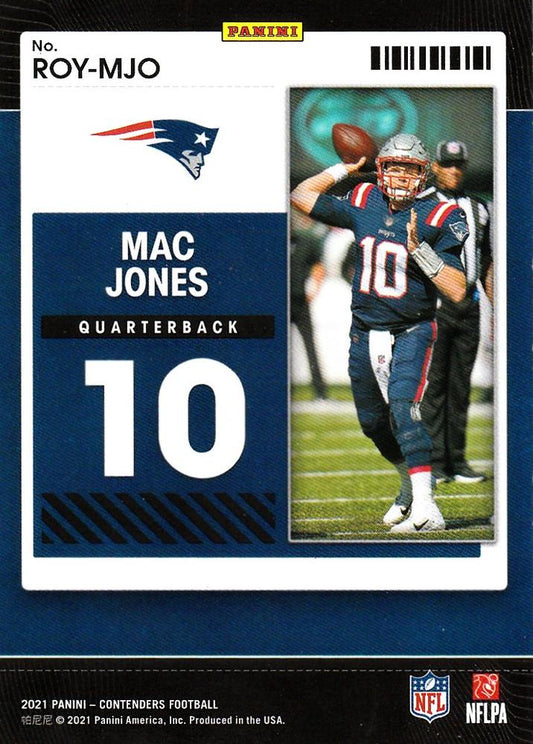 2021 Panini Contenders Rookie of the Year Contenders Mac Jones ROY-MJO New England Patriots