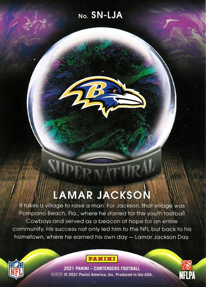 2021 Panini Contenders Supernatural Lamar Jackson SN-LJA Baltimore Ravens