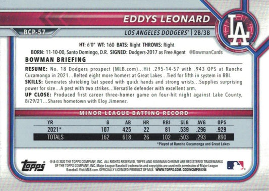 2022 Bowman Chrome Prospects 1st Bowman Eddys Leonard FBC BCP-57 Los Angeles Dodgers