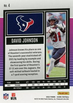 2022 Panini Score Base David Johnson #4 Houston Texans