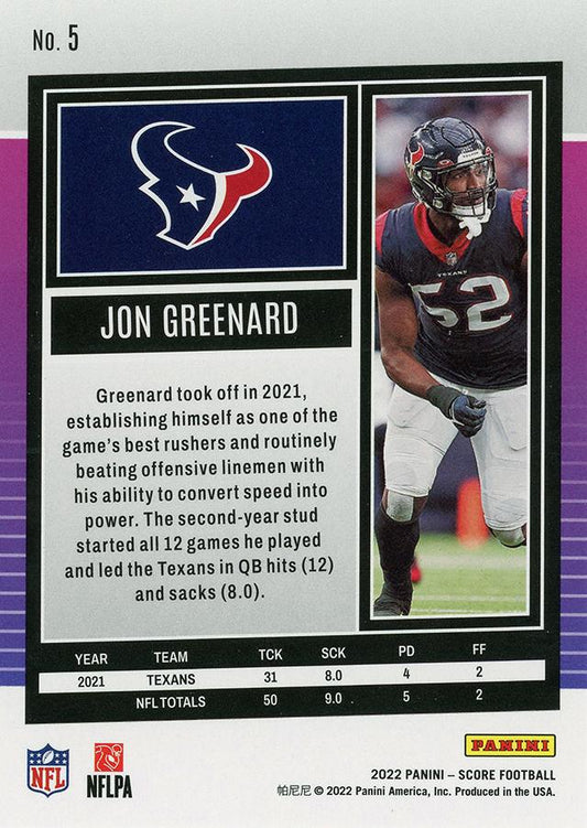 2022 Panini Score Base Jonathan Greenard #5 Houston Texans