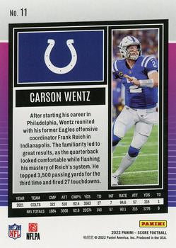 2022 Panini Score Base Carson Wentz #11 Indianapolis Colts
