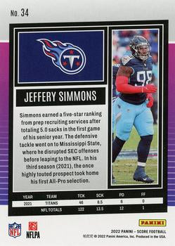 2022 Panini Score Base Jeffery Simmons #34 Tennessee Titans