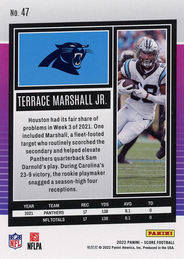 2022 Panini Score Base Terrace Marshall Jr. #47 Carolina Panthers