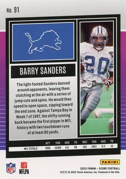 2022 Panini Score Base Barry Sanders #91 Detroit Lions