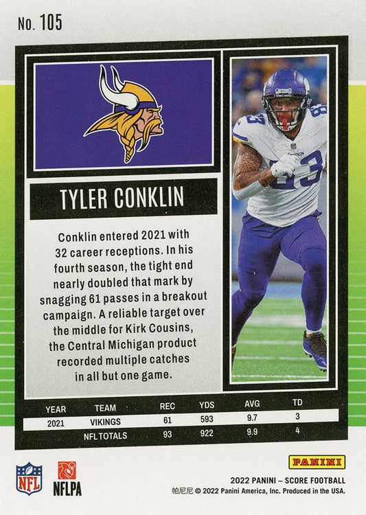 2022 Panini Score Base Tyler Conklin #105 Minnesota Vikings
