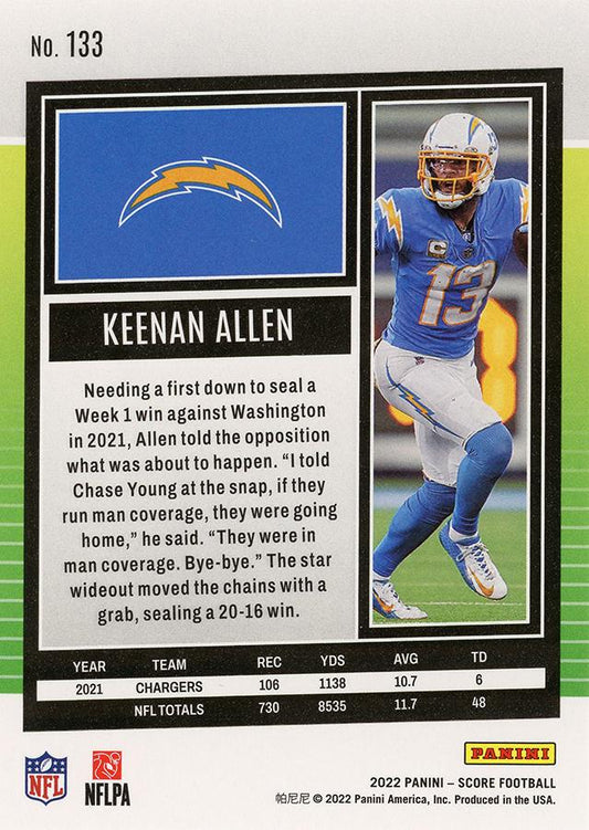 2022 Panini Score Base Keenan Allen #133 Los Angeles Chargers