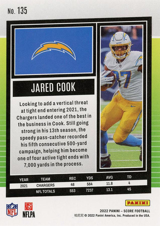 2022 Panini Score Base Jared Cook #135 Los Angeles Chargers