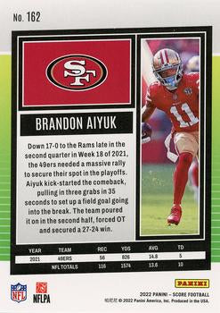 2022 Panini Score Base Brandon Aiyuk #162 San Francisco 49ers