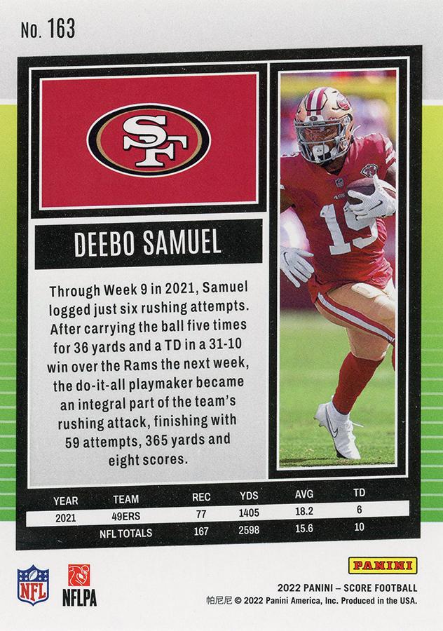 2022 Panini Score Base Deebo Samuel #163 San Francisco 49ers