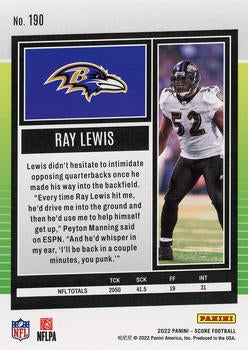 2022 Panini Score Base Ray Lewis #190 Baltimore Ravens