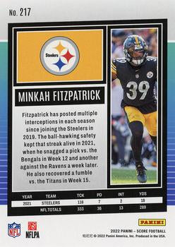 2022 Panini Score Base Minkah Fitzpatrick #217 Pittsburgh Steelers