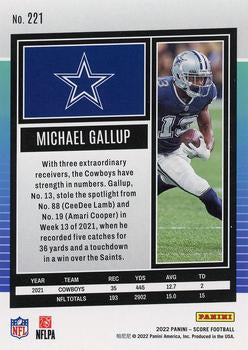 2022 Panini Score Base Michael Gallup #221 Dallas Cowboys