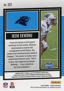2022 Panini Score Rookies Ikem Ekwonu RC #322 Carolina Panthers