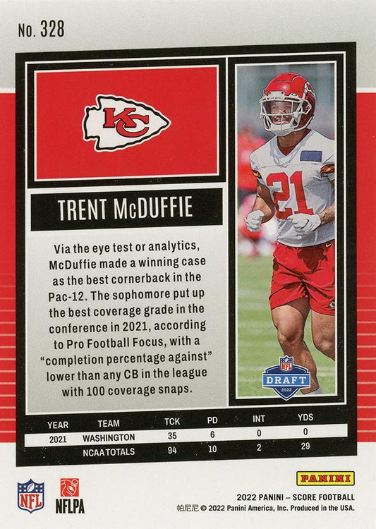 2022 Panini Score Rookies Trent McDuffie RC #328 Kansas City Chiefs