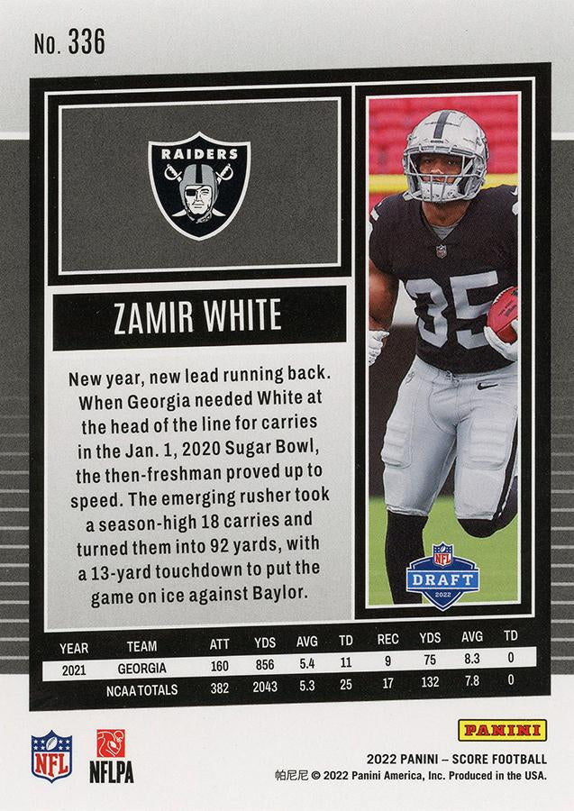 2022 Panini Score Rookies Zamir White RC #336 Las Vegas Raiders