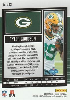 2022 Panini Score Rookies Tyler Goodson RC #343 Green Bay Packers