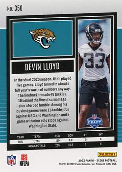 2022 Panini Score Rookies Devin Lloyd RC #350 Jacksonville Jaguars