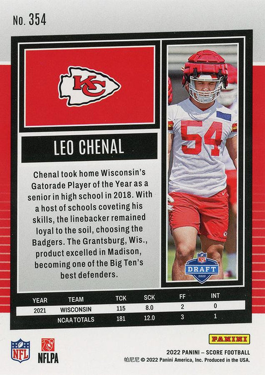 2022 Panini Score Rookies Leo Chenal RC #354 Kansas City Chiefs
