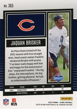 2022 Panini Score Rookies Jaquan Brisker RC #365 Chicago Bears