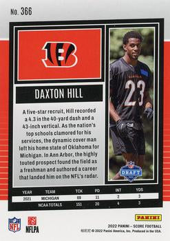 2022 Panini Score Rookies Daxton Hill RC #366 Cincinnati Bengals