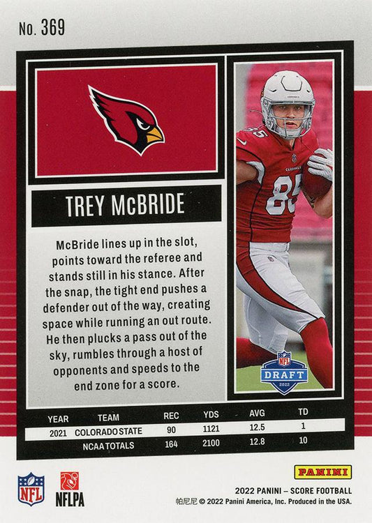 2022 Panini Score Rookies Trey McBride RC #369 Arizona Cardinals