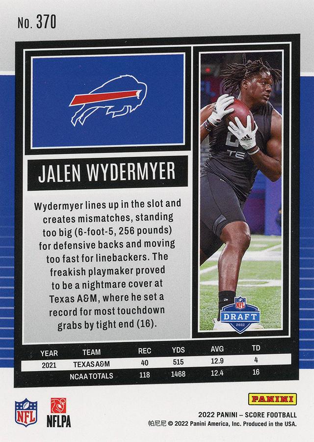 2022 Panini Score Rookies Jalen Wydermyer RC #370 Buffalo Bills