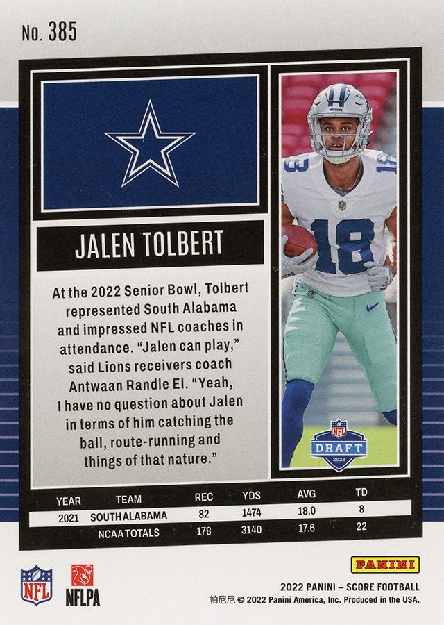 2022 Panini Score Rookies Jalen Tolbert RC #385 Dallas Cowboys
