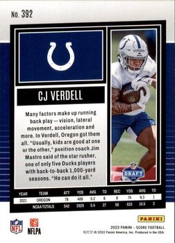 2022 Panini Score Rookies CJ Verdell RC #392 Indianapolis Colts