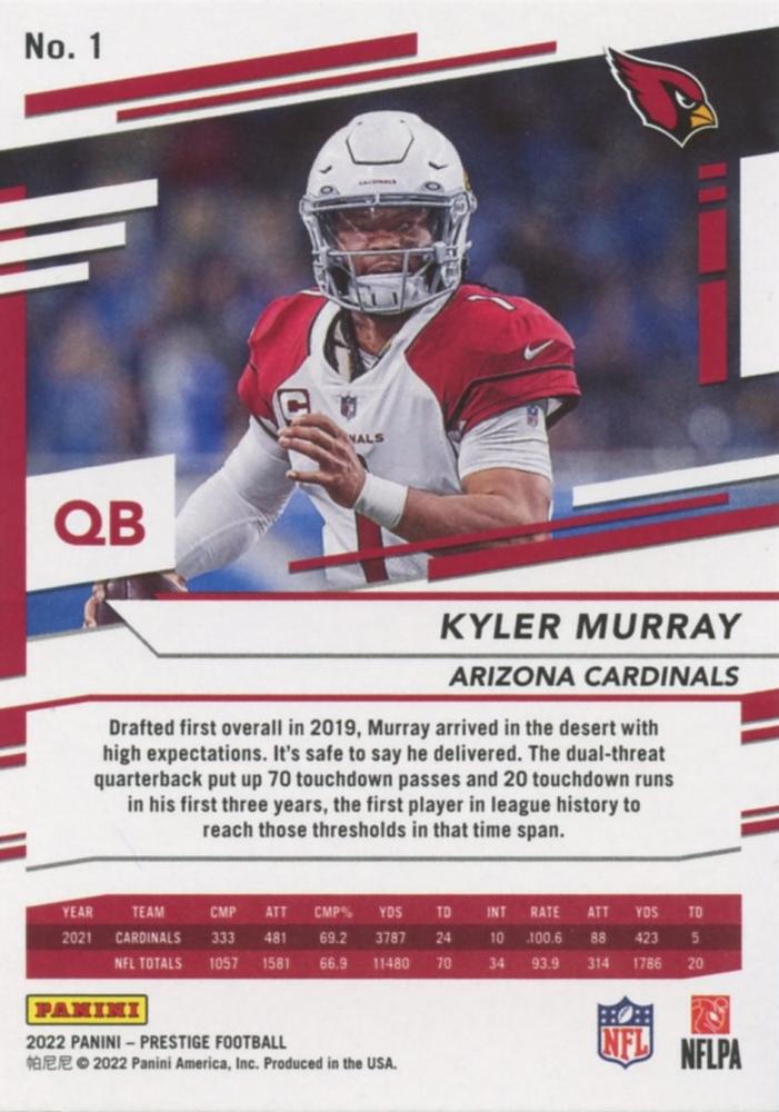 2022 Panini Prestige Base Kyler Murray #1 Arizona Cardinals