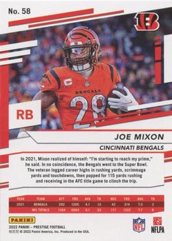 2022 Panini Prestige Base Joe Mixon #58 Cincinnati Bengals