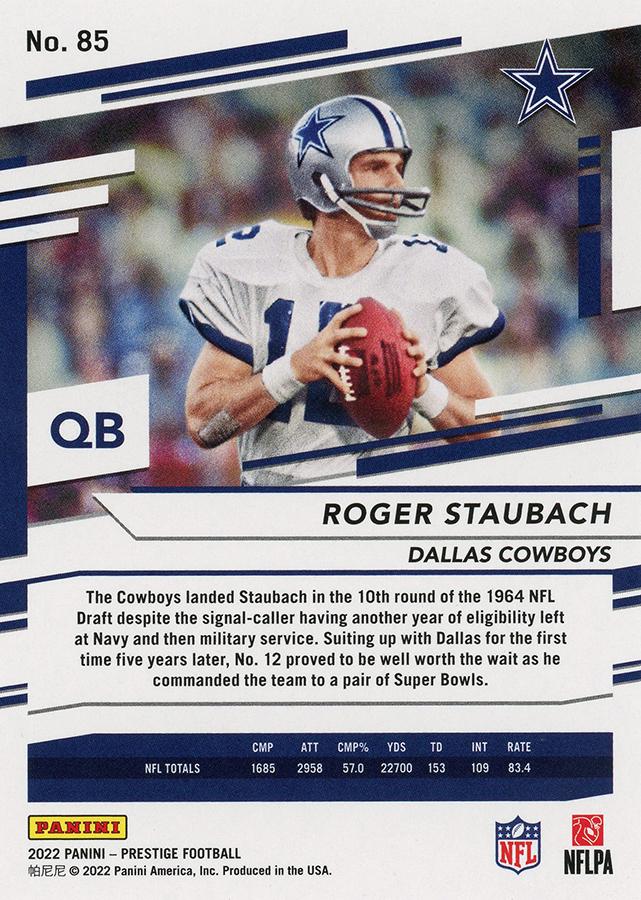 2022 Panini Prestige Base Roger Staubach #85 Dallas Cowboys