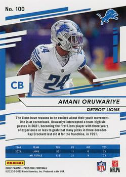 2022 Panini Prestige Base Amani Oruwariye #100 Detroit Lions