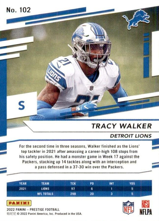 2022 Panini Prestige Base Tracy Walker #102 Detroit Lions