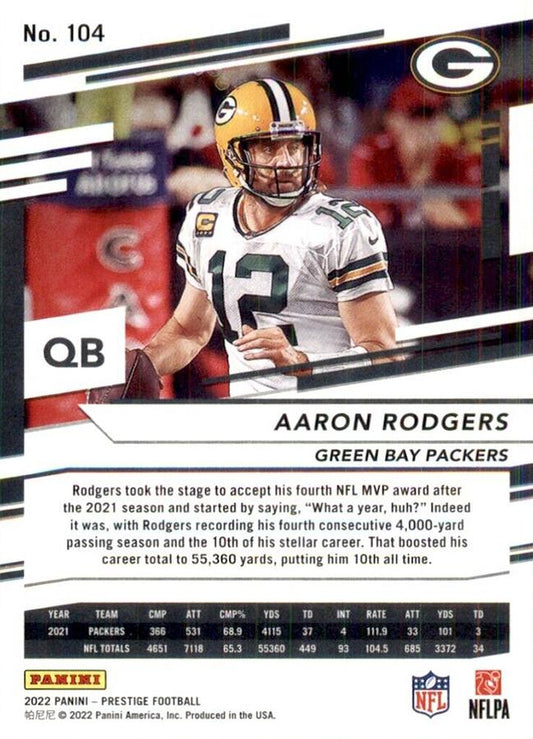 2022 Panini Prestige Base Aaron Rodgers #104 Green Bay Packers