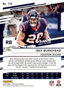 2022 Panini Prestige Base Rex Burkhead #116 Houston Texans