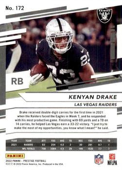 2022 Panini Prestige Base Kenyan Drake #172 Las Vegas Raiders